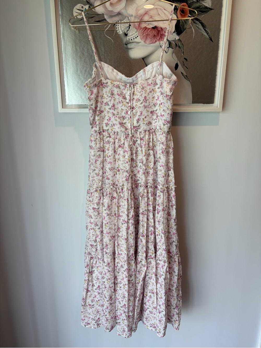 NWOT Row A Cottage Tiered Floral Pink Midi Sundress with Lace Trim - Picture 3 of 6